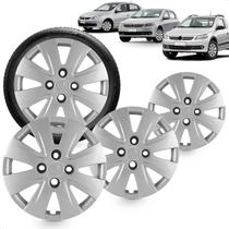 Kit 4 Calotas Gol Voyage Saveiro G5 2009 a 2012 Aro 14 Prata Cubo Alto Grid
