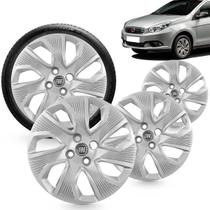 Kit 4 Calotas Grand Siena 14 15 Aro 14 Prata Cubo Baixo Grid