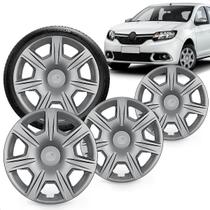 Kit 4 Calotas Logan e Sandero 2015 a 2018 Aro 15 Prata Aro de Pressão Grid Kit 4 Calotas Logan e Sandero 2015 a 2018 Aro 15 Prata Aro de Pressão Grid