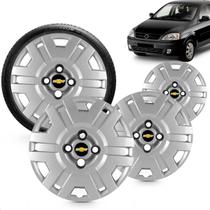 Kit 4 Calotas Montana 2004 Aro 14 Prata Cubo Baixo Grid + Adesivo Resinado 48mm Gm Preto com Dourado (4 Pc)