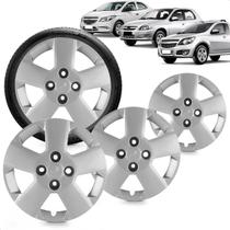 Kit 4 Calotas Prisma Montana 11 a 17 Aro 14 Prata Cubo Baixo Grid
