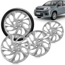 Kit 4 Calotas Uno Attractive 15 e 16 Aro 14 Prata Cubo Baixo Grid