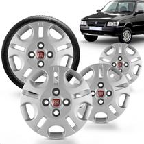 Kit 4 Calotas Uno Fire Economy 2008 2009 2010 Aro 13 Prata Cubo Baixo Grid + Adesivo Resinado 48Mm Fiat Vermelho (4 Pc)