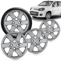 Kit 4 Calotas Uno Way 13 14 Aro 14 Prata Cubo Baixo Grid