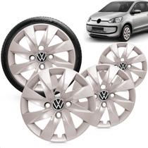 Kit 4 Calotas Up 2015 Aro 13 Prata Cubo Baixo Grid + Adesivo Resinado 48Mm Vw Preto (4 Pc)