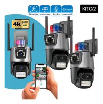 Kit 4 Câmera De Vigilancia Lente Dupla Fixa e Giratoria 360 Com Sirene Policia Alarme Visão Noturna Com Áudio Bidirecional Wifi Prova DÁgua Segurança