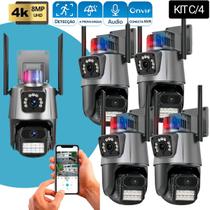 Kit 4 Câmera De Vigilancia Lente Dupla Fixa e Giratoria 360 Com Sirene Policia Alarme Visão Noturna Com Áudio Bidirecional Wifi Prova DÁgua Segurança