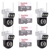 Kit 4 Câmera Importada Wi-fi Smart Lente Dupla Externa Cartão de Memória 64gb