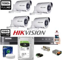 Kit 4 Câmeras 1080p Ir 20m Dvr Hikvision 4 Canais C/Hd 1Tb