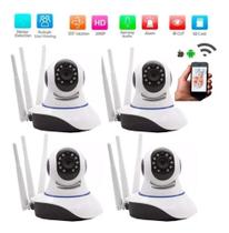Kit 4 Câmeras 3 Antenas Wifi Ip Segurança Visão Noturna 360º