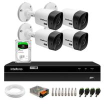 Kit 4 Câmeras Bullet VHC 1120 B HDCVI HD 720P IP66 Visão Noturna 20M Intelbras + DVR MHDX 1204 com 4 Canais Multi HD Intelbras + HD 1TB Barracuda