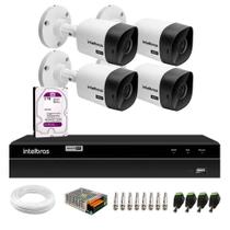 Kit 4 Câmeras Bullet VHC 1120 B HDCVI HD 720P IP66 Visão Noturna 20M Intelbras + DVR MHDX 1204 com 4 Canais Multi HD Intelbras + HD 2TB Purple