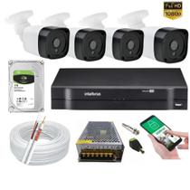 Kit 4 Câmeras de Segurança Full Hd 1080p 2MP Bullet 20m Infravermelho+ Dvr Intelbras 4ch + Hd 1tb