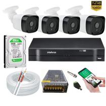 Kit 4 Câmeras de Segurança Full Hd 1080p 2MP Bullet 20m Infravermelho+ Dvr Intelbras 4ch + Hd 500gb