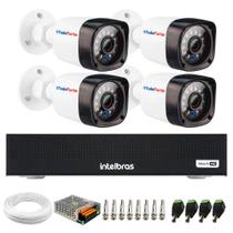 Kit 4 Câmeras de Segurança Full HD 1080p 2MP Bullet Visão Noturna Infravermelho de 20M Tudo Forte + Gravador Digital de vídeo Intelbras MHDX 1004-C