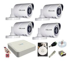 Kit 4 Câmeras de segurança HD Ir 20m Dvr 4 104g-Hilook/Hikvision C/ Hd 500gb