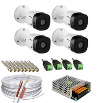 Kit 4 Câmeras de segurança Intelbras 1220b full HD com 1 Fonte 5amp 12v+50m de Cabo e Conectores