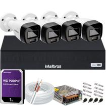 Kit 4 Cameras de Segurança Intelbras VHD 3220b + C/ Audio Full Color 1080p Dvr mhdx 3004c 1TB Purple