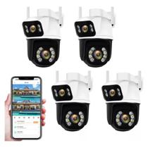 Kit 4 Câmeras de segurança Wi-Fi externa noturna branca com sensor de presença Lente Dupla Kit 4 Câmeras de segurança Wi-Fi externa noturna branca com sensor de presença Lente Dupla