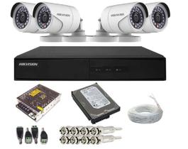 KIT 4 CÂMERAS DE VIGILÂNCIA HIKVISION HD 1.0 MEGAPIXEL 720P DVR HIKVISION 4 CANAIS C/HD 160Gg