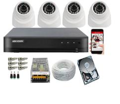 Kit 4 Câmeras Dome Full Hd 1080p DVR Hikvision 4 Canais turbo C/Hd 500gb