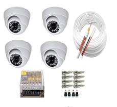 Kit 4 CâmeraS Dome HD Infra Vermelho 24 Leds 20mt + acessórios Kit 4 CâmeraS Dome HD Infra Vermelho 24 Leds 20mt + acessórios
