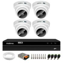 Kit 4 Câmeras Dome VHC 1120 D HD 720p HDCVI Infravermelho de 20 metros Lente 2.8mm Intelbras + DVR MHDX 1204 com 4 Canais Multi HD Intelbras