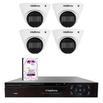 Kit 4 Câmeras Dome VLP 1230 D IP Full HD 1080p IP67 IR 30m Intelbras + DVR Tudo Forte TFHDX 3304 4 Canais + HD 2TB Purple
