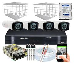 Kit 4 Câmeras + DVR Intelbras + Câmeras HD 720p 20m Infra + Fonte, Cabos e Acessórios +Hd 160gb
