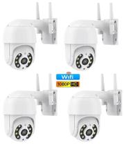 Kit 4 Câmeras Full HD 2mp Ip Rotativa Dome Gira 320º Prova D'água Externa WiFi Visão Noturna