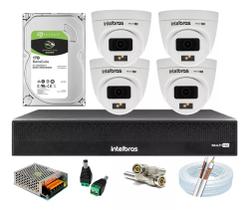 Kit 4 Cameras Intelbras 1120 D Full Color Imagem Colorida Dia e Noite Dvr 4 Canais C/hd de 1 Tb