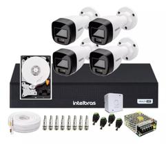 Kit 4 Cameras Intelbras 1120 Full Color, Dvr 4 Canais C/ Hd 500 GB