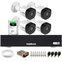 Kit 4 Câmeras Intelbras 3130 B G7 HD 720 Multi HD Visão Noturna até 30m IP67 + Dvr Intelbras MHDX 1104-C 04 Canais + HD SkyHawk 2TB