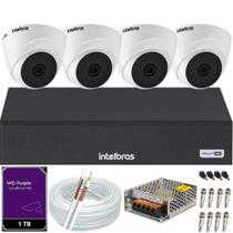 Kit 4 Câmeras Intelbras Dome Full Hd 1220 Dvr 4 Canais C/ Hd