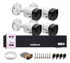 Kit 4 Câmeras Intelbras VHC 1120 B HD 720p Visão Noturna 20m Resistente à Chuva IP66 + Gravador Digital de vídeo Intelbras MHDX 1104-C + HD 2TB