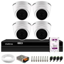 Kit 4 Câmeras Intelbras VHD 1120 Dome G7 HD 720p, Lente 2.8mm, Visão Noturna 20M + DVR Intelbras MHDX 1204 4 Canais + HD 2TB