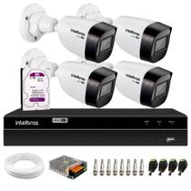 Kit 4 Câmeras Intelbras VHD 1130 B HD 720p Bullet Lente 2.8mm Visão Noturna 30m Resistente à Chuva IP67 + DVR Intelbras MHDX 1204 4 Canais + HD 2TB