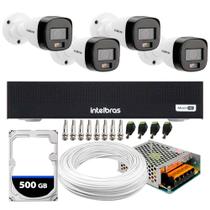 Kit 4 Câmeras Intelbras VHD 1220 B G7 Full Color Bullet Full HD 1080p Multi HD IR 20m + DVR Gravador de Vídeo Intelbras MHDX 3004-C + HD 500GB