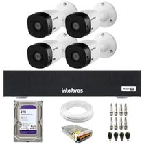 Kit 4 Câmeras Intelbras VHL 1120 B HDCVI HD 720p Visão Noturna 20m IP66 + DVR MHDX 1104-C + HD 2TB