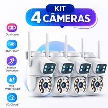 Kit 4 Câmeras IP WiFi 360 Lente Dupla 6MP Prova D'Água Áudio Detecção Movimento