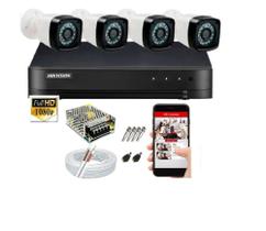 Kit 4 Cameras Segurança 1080 Full Hd Dvr Hikvision 4ch Alta Resolução c/ Acessórios