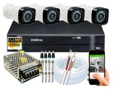 Kit 4 Cameras Segurança 1080 Full Hd Dvr Intelbras 4ch mhdx Alta Resolução c/ Acessórios
