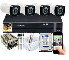 Kit 4 Câmeras Segurança 1080p Full Hd (2MP) +Dvr Intelbras Full Hd 4ch C/hd 160Gb Kit 4 Câmeras Segurança 1080p Full Hd (2MP) +Dvr Intelbras Full Hd 4ch C/hd 160Gb