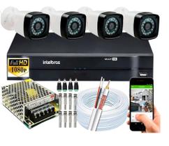 Kit 4 Câmeras Segurança 1080p Full Hd (2MP) + Dvr Intelbras Full Hd 4ch S/hd