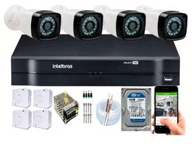 Kit 4 Cameras Segurança 720p Full Hd Dvr Intelbras 4ch C/hd