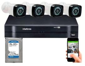 Kit 4 Câmeras Segurança 720p Hd Dvr Full Hd Intelbras 4ch c/Hd 1Tb