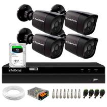 Kit 4 Câmeras Segurança Black Full HD 1080p Infra 20M DVR Intelbras MHDX 1204 4 Canais 1TB SkyHawk