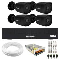 Kit 4 Câmeras Segurança Black Full HD 1080p Lente 2.8mm Infra 20M DVR Intelbras MHDX 3004 4 Canais