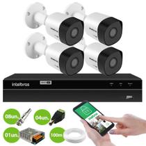 Kit 4 Câmeras Segurança Bullet HD 720p VHD 3130 B 30m DVR Inteligente Intelbras MHDX 1204 4 Canais