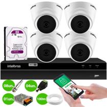 Kit 4 Câmeras Segurança Dome HD 720p VHL 1120 D 3,6mm DVR Intelbras MHDX 1204 4 Canais 2TB Purple